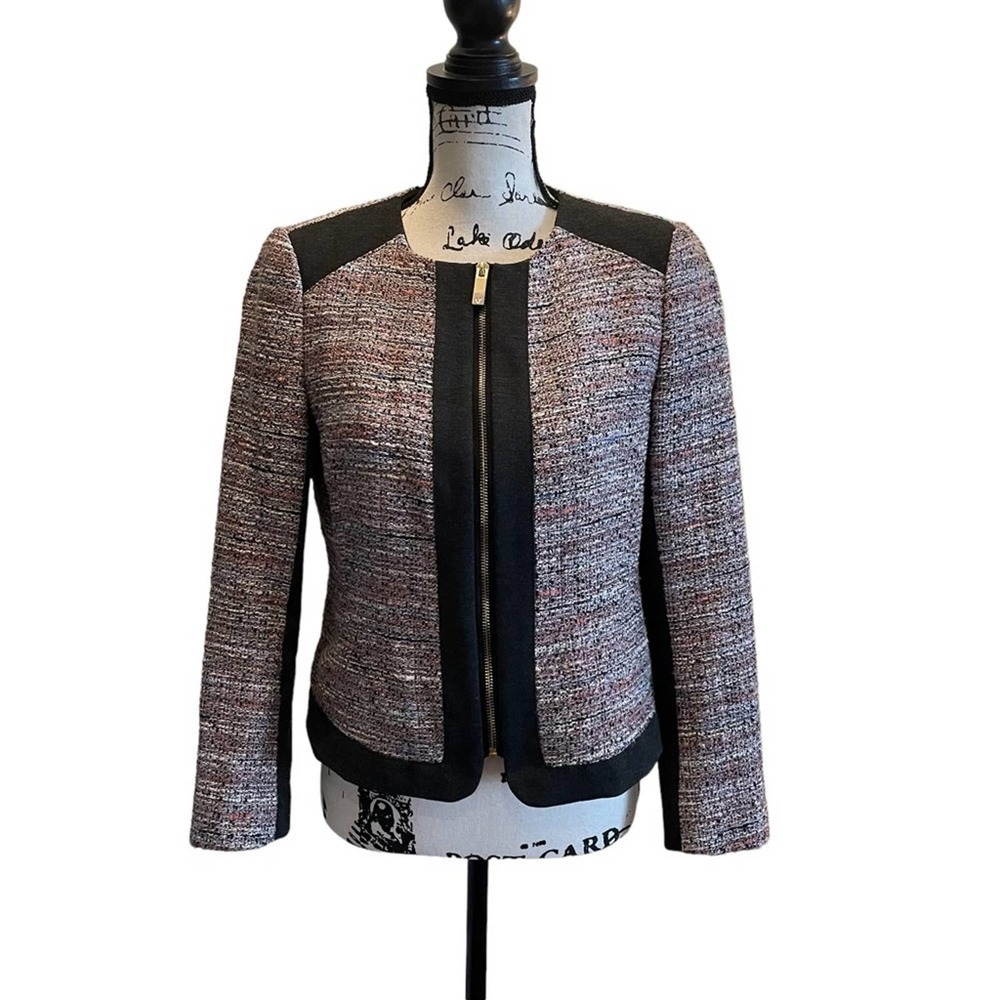Vince Camuto Tweed Blazer Jacket Pink Mauve Size 10p Petite Multicolor office